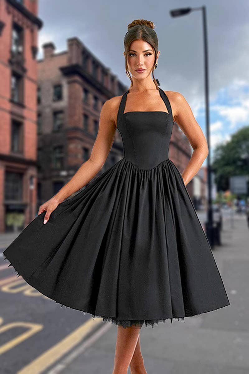 CWDMD5591_SLEEVELESS TIE STRAP PLEATED BODYCON DRESS