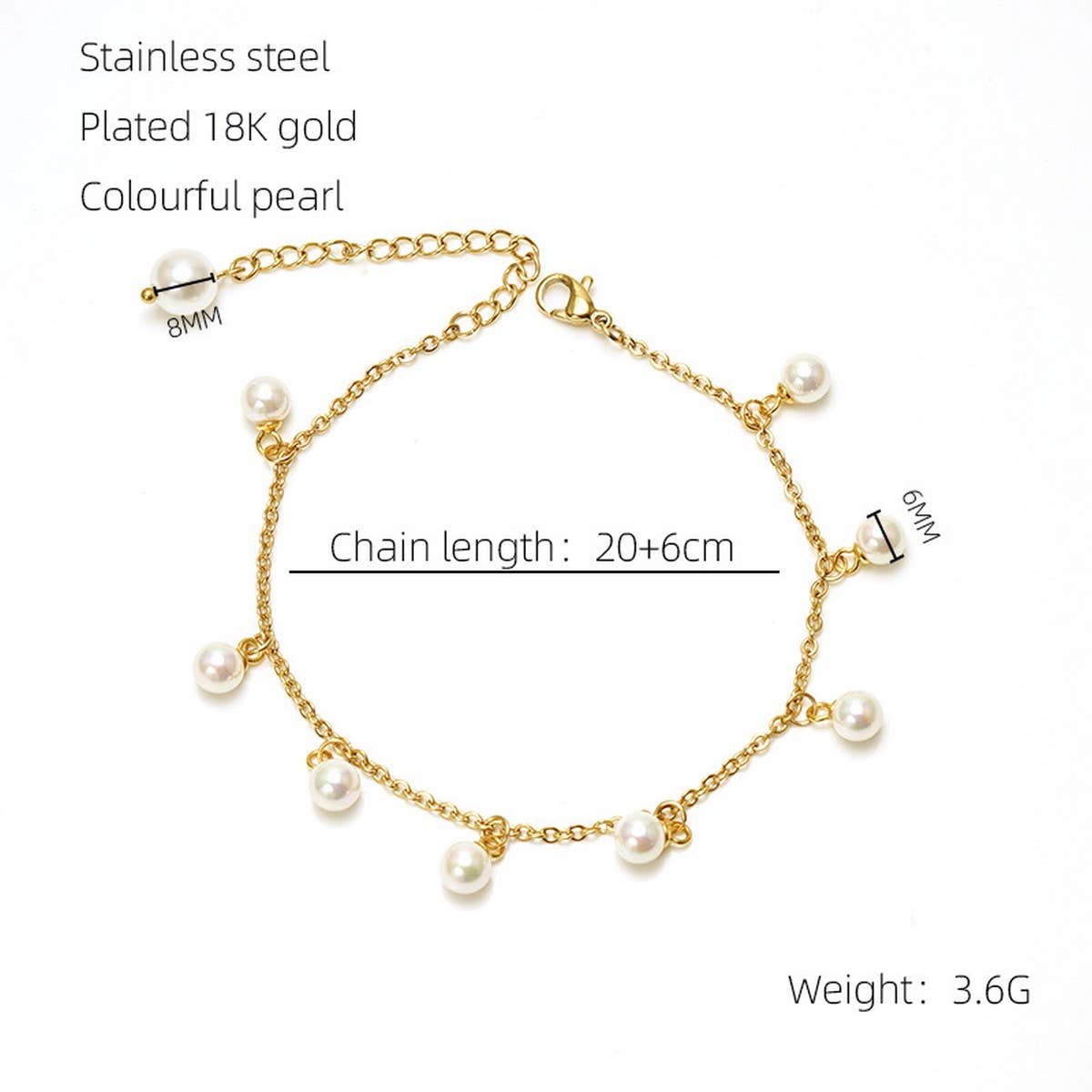 CWAJE1952_Personalized Gold Pearl Fringe Anklet Bracelet