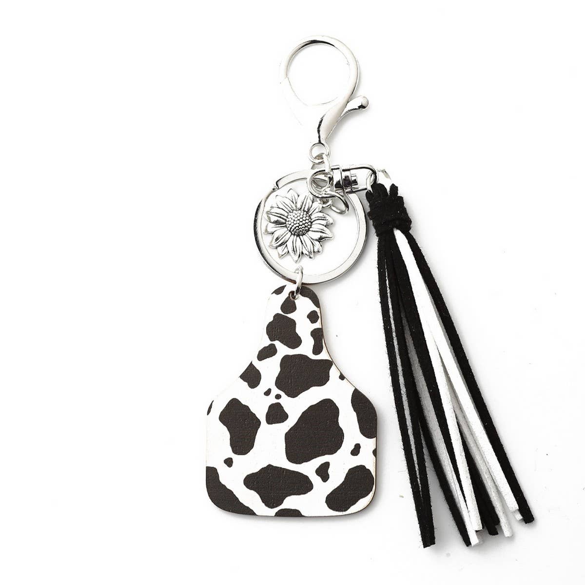 Western Bull Head Leather Tassel Sunflower Keychain_CWAB5089
