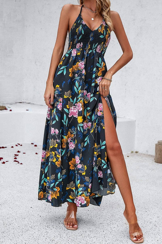CASUAL HOLIDAY PRINT HALTER MAXI DRESS_CWDMD1123