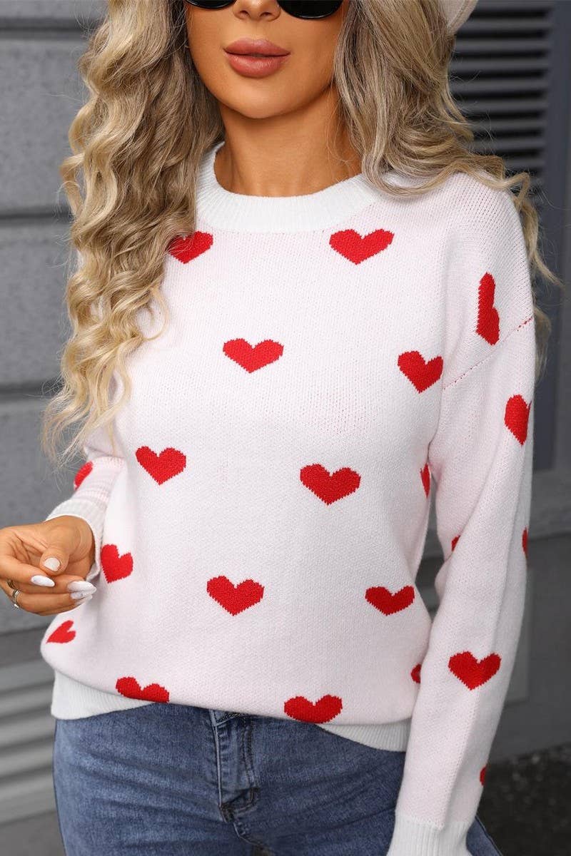 CWOSWL07578_PATCHWORK KNITTED VALENTINE'S DAY HEART SWEATER
