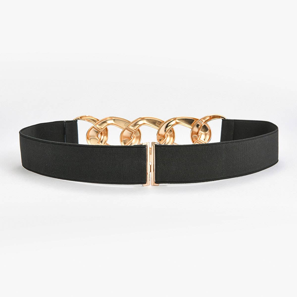 SILVER,GOLD CHAIN BLACK STRETCH BELT_CWABE0191