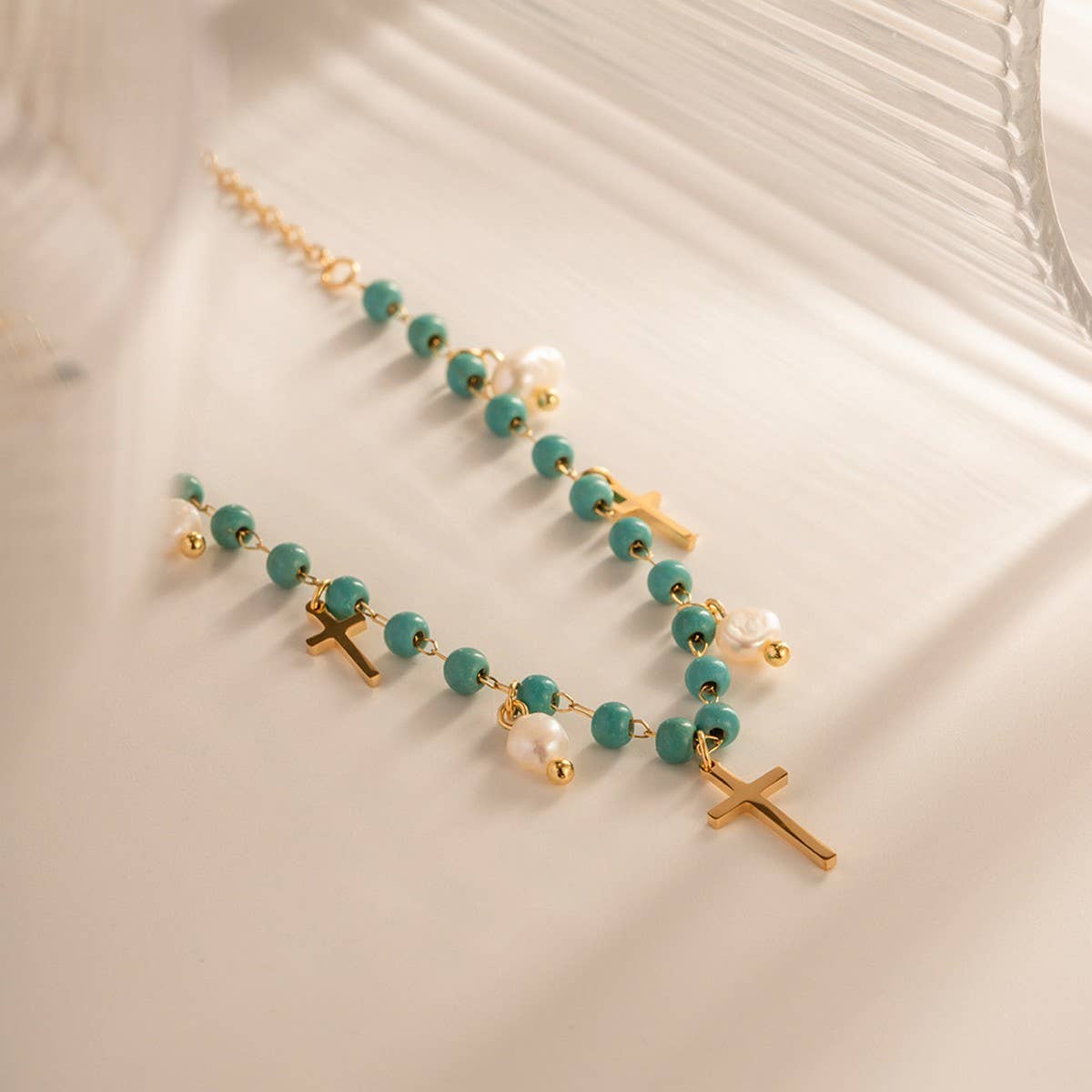 NEW BLUE CROSS PEARL NECKLACE