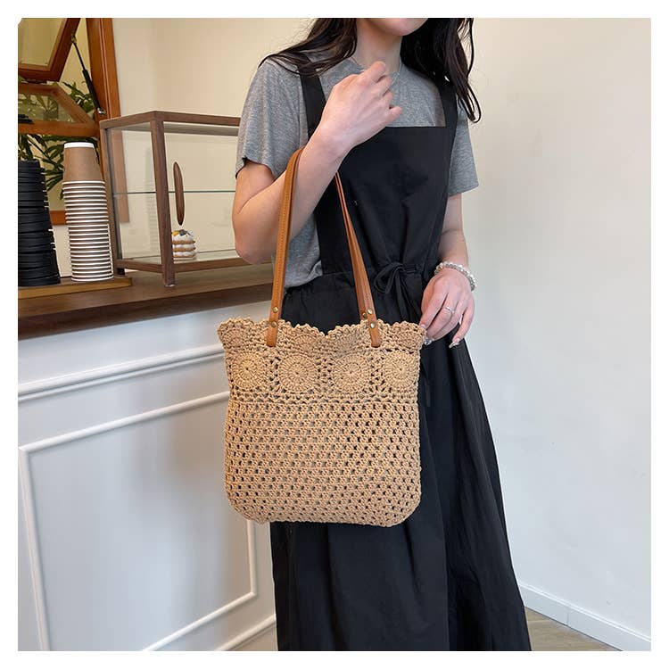 Hollowed-out large-capacity artistic woven bag