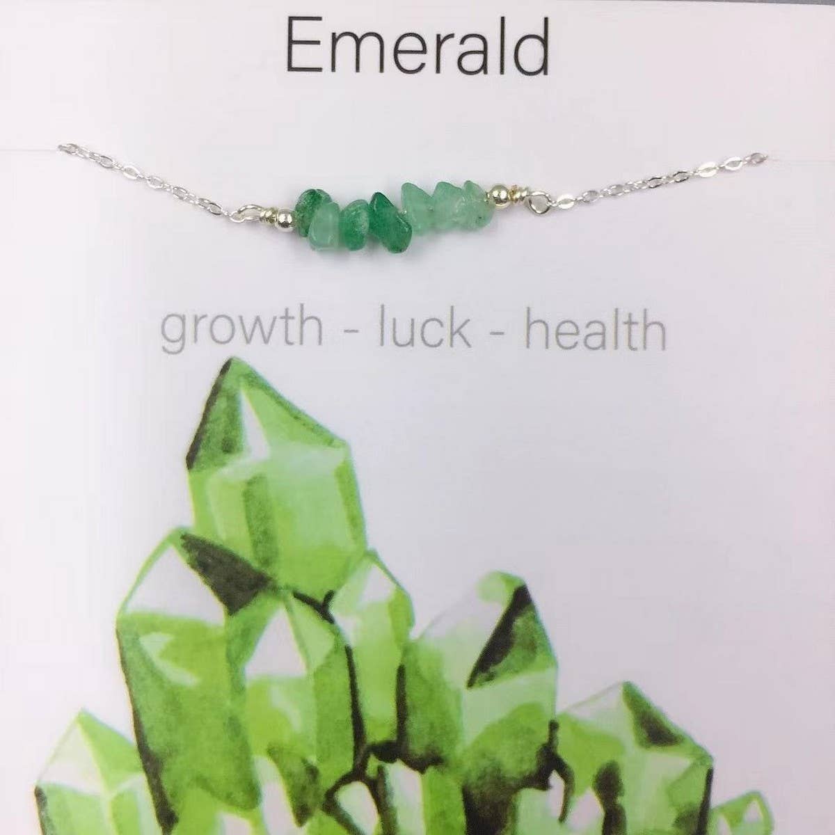 SILVER CHAIN NATURAL STONE NECKLACE WITH CARD