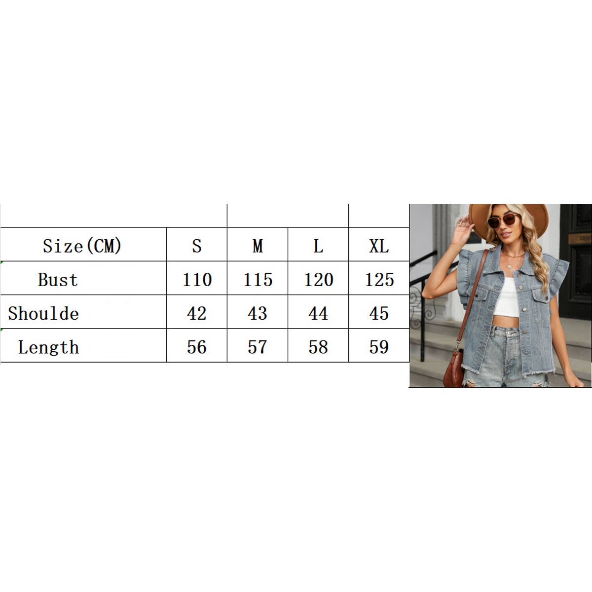 Washed wooden ear side single-breasted denim vest