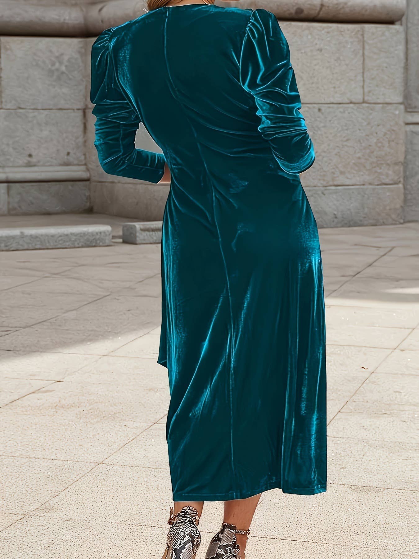 V-NECK ELEGANT CASUAL FASHION SOLID COLOR DRESS