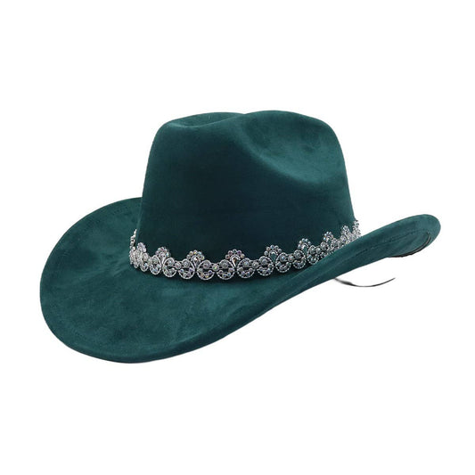 Suede Cowboy Fedora Hat Ethnic Western Style_CWAH04484