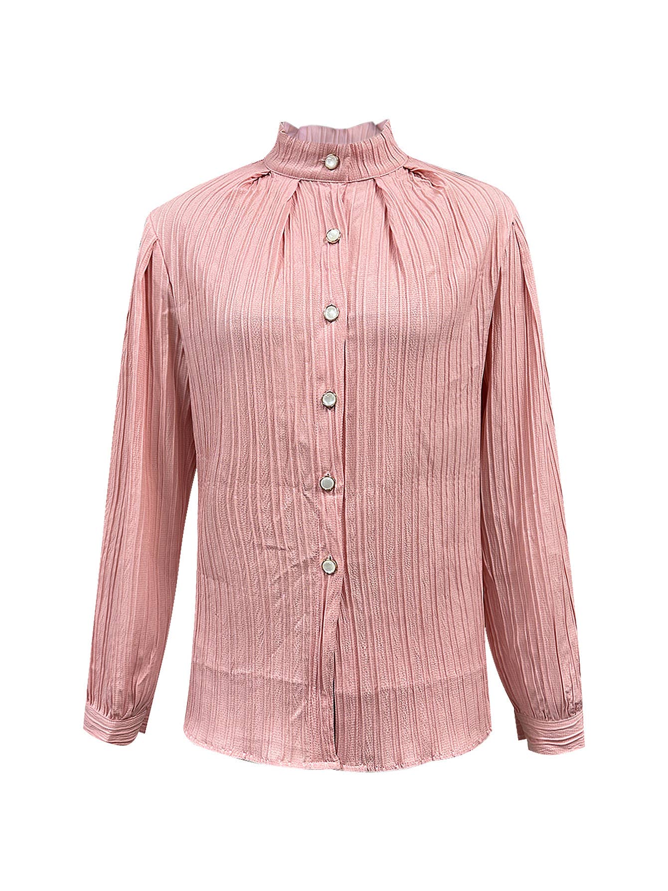 Solid-color single-breasted long-sleeved top