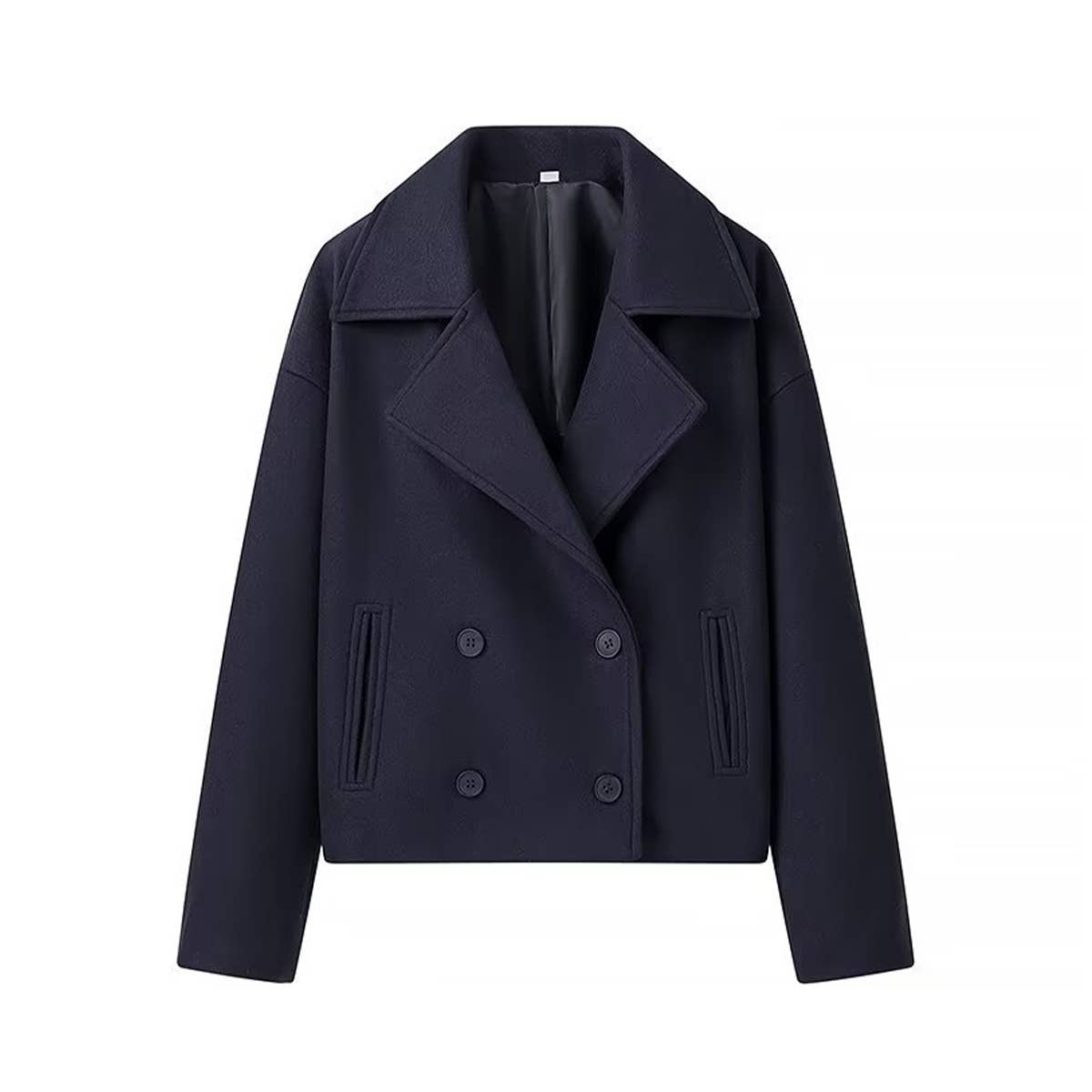 Stylish double-breasted short solid wool coat