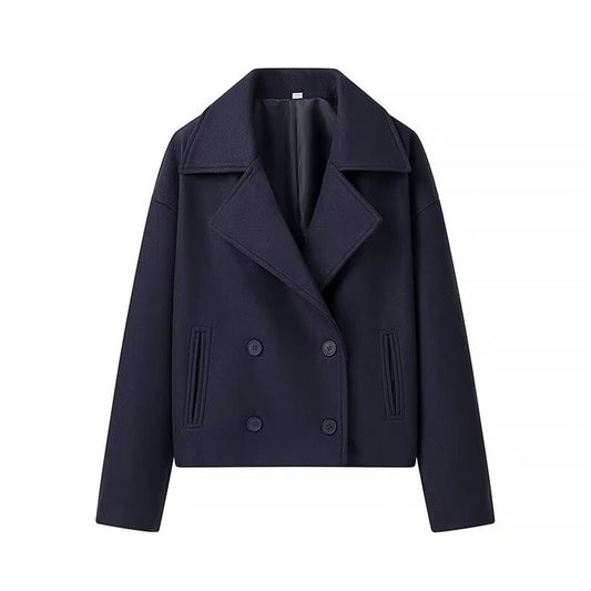 Stylish double-breasted short solid wool coat
