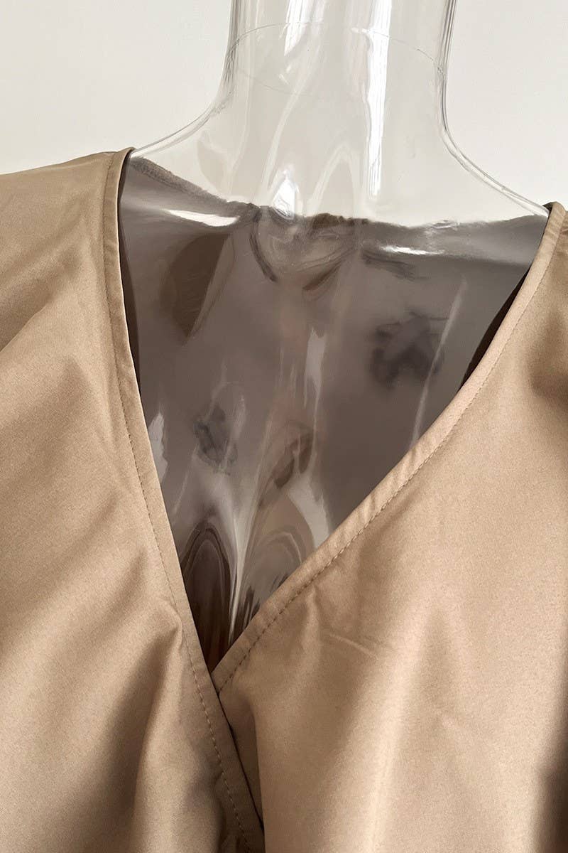 CWDMD4823_RUFFLED V-NECK LONG-SLEEVED SWING DRESS