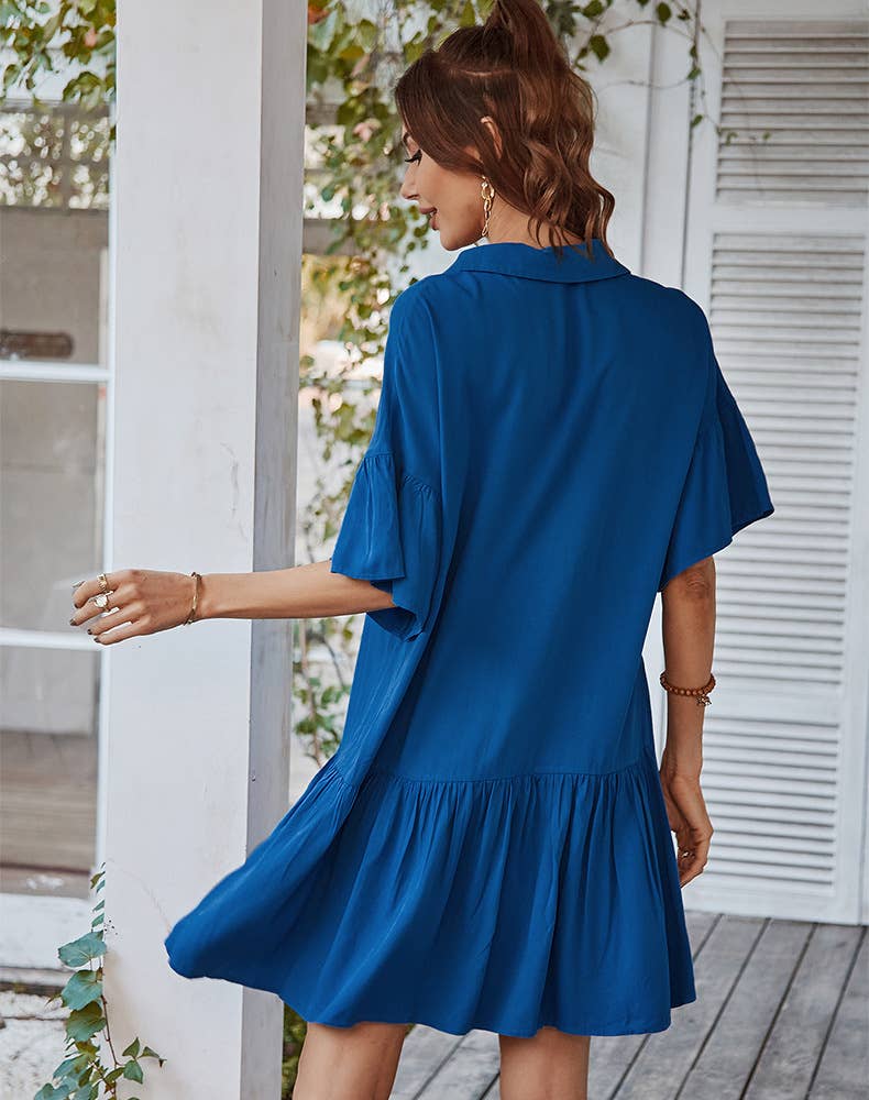 Leisure vacation solid color short dress