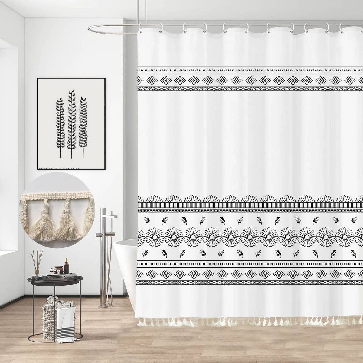 BOHEMIAN SIMPLE GEOMETRIC TASSEL SHOWER CURTAIN_CWMM1806