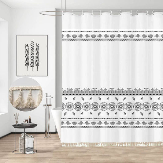 BOHEMIAN SIMPLE GEOMETRIC TASSEL SHOWER CURTAIN_CWMM1806