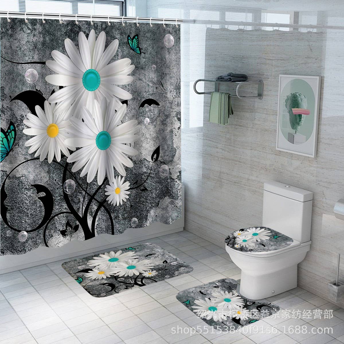 FLOWER WATERPROOF BATHROOM SHOWER CURTAIN