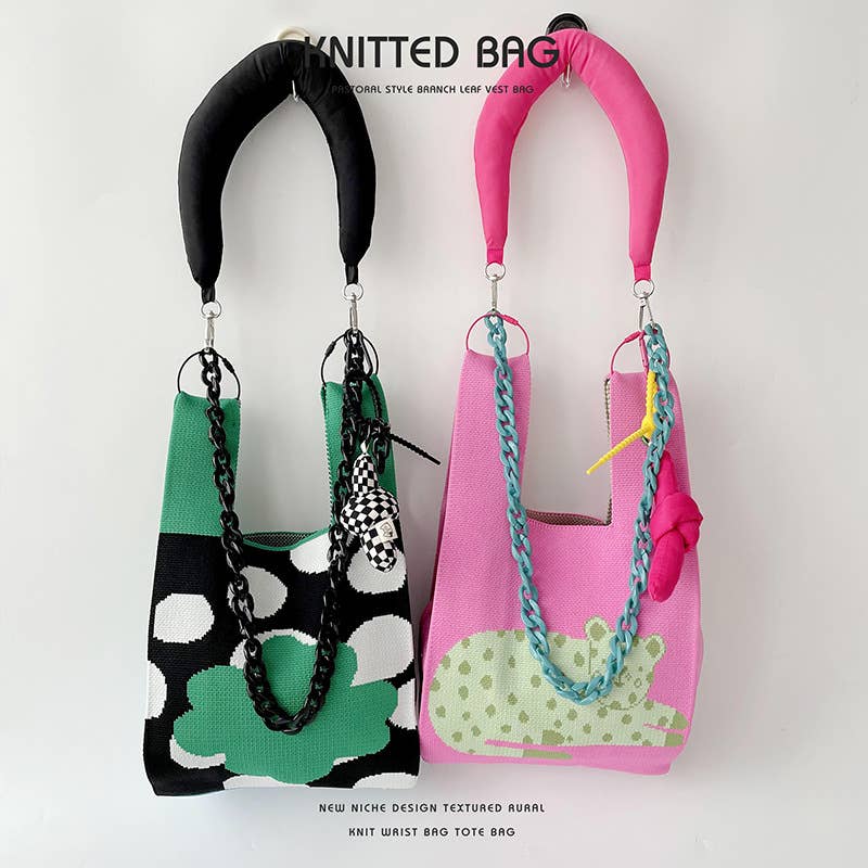 Versatile commuter knit single-shoulder handbag