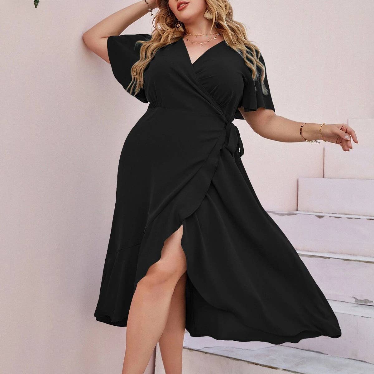 LARGE SIZE ELEGANT SLIT TIE SLIM FIT DRESS_CWDSD3318