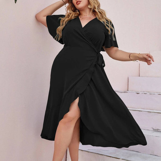 LARGE SIZE ELEGANT SLIT TIE SLIM FIT DRESS_CWDSD3318