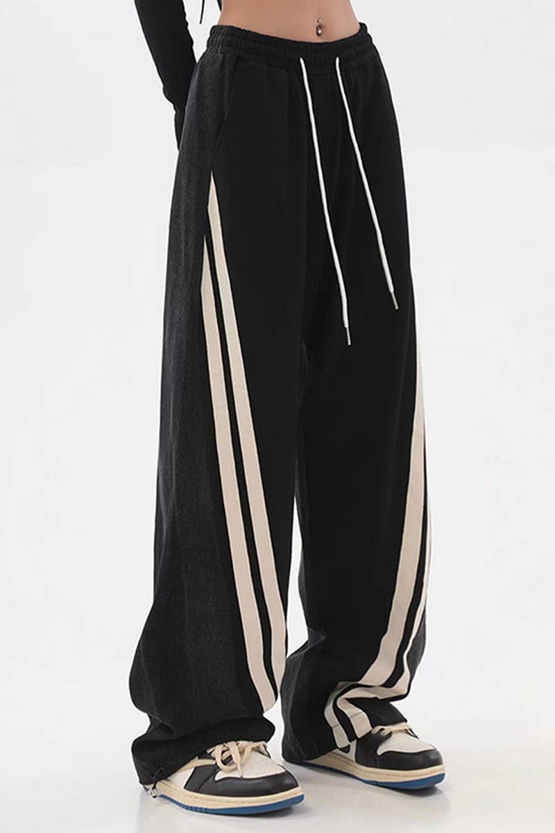 CWBLP1840_SPORTS CASUAL STITCHING LOOSE WIDE-LEG PANTS