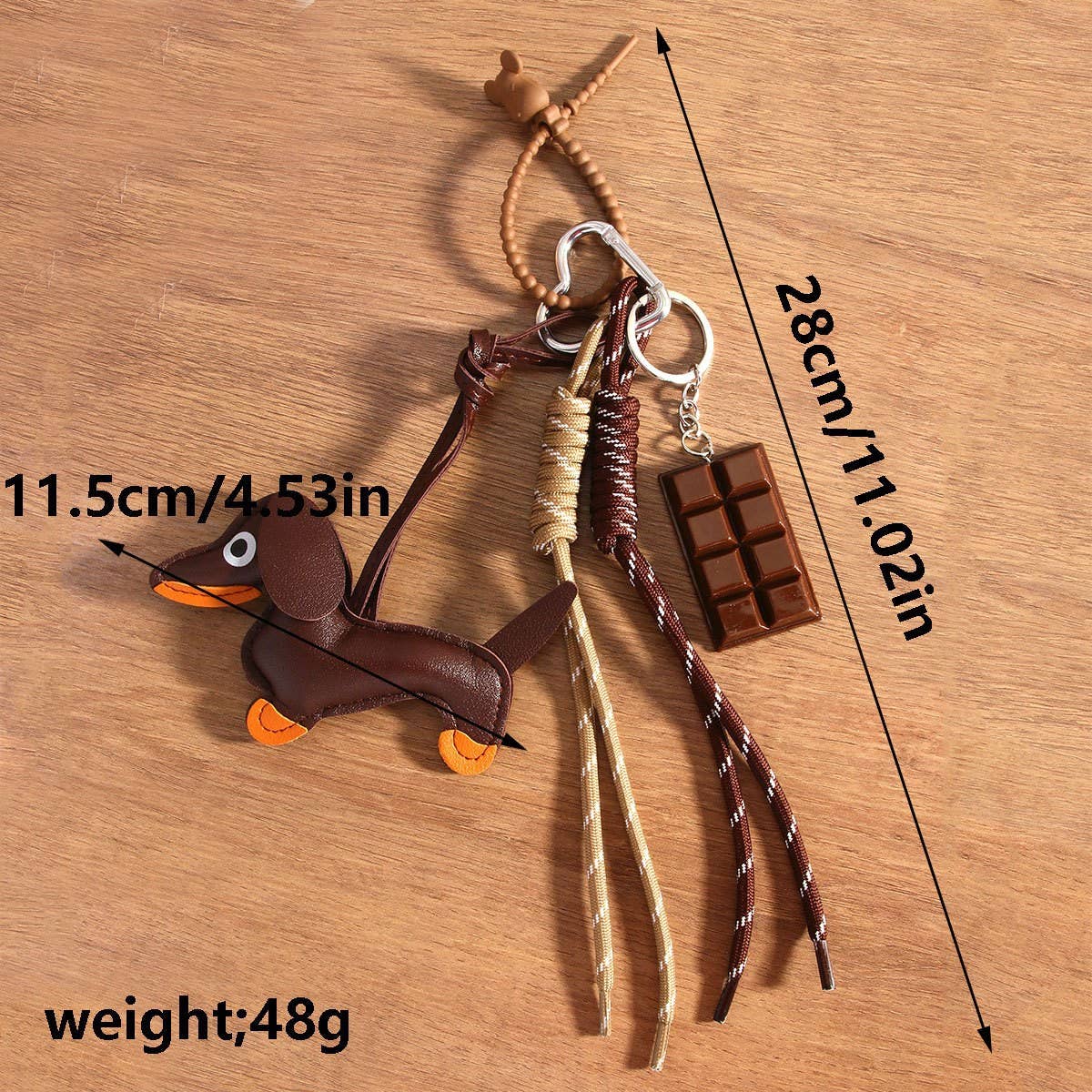 Retro Leather Dachshund Charm with Braided Strap_CWMM7550