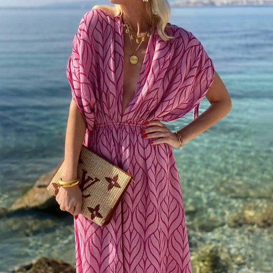 V-neck sleeveless dress with slit