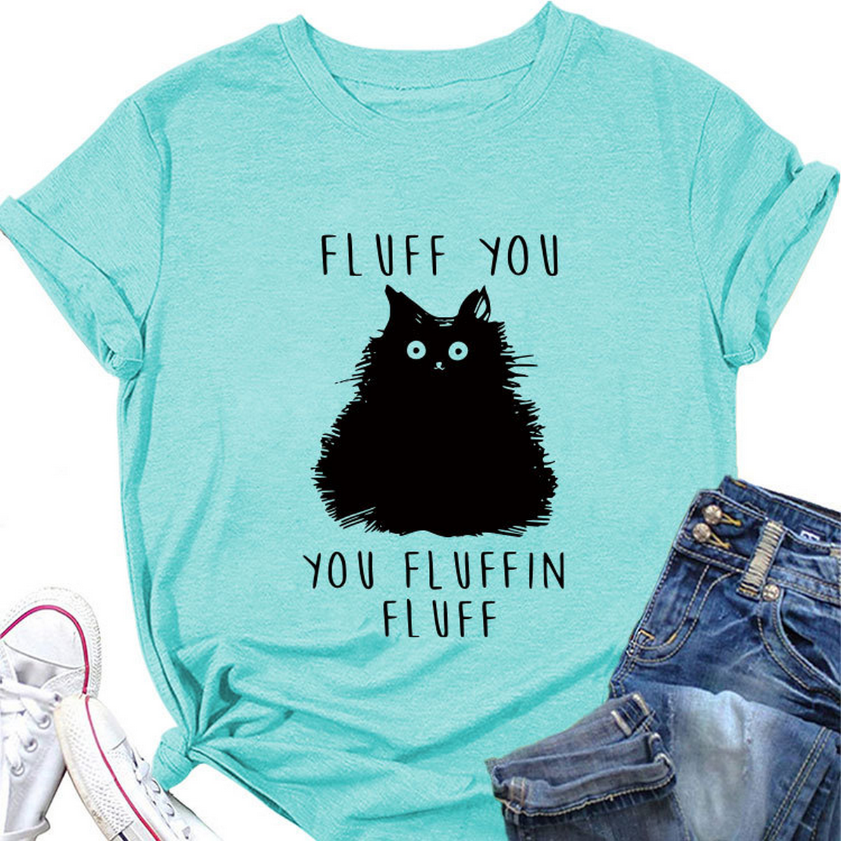 Women??¢s Graphic Tee ??Fluff You Cat Print_CWTTSL0510
