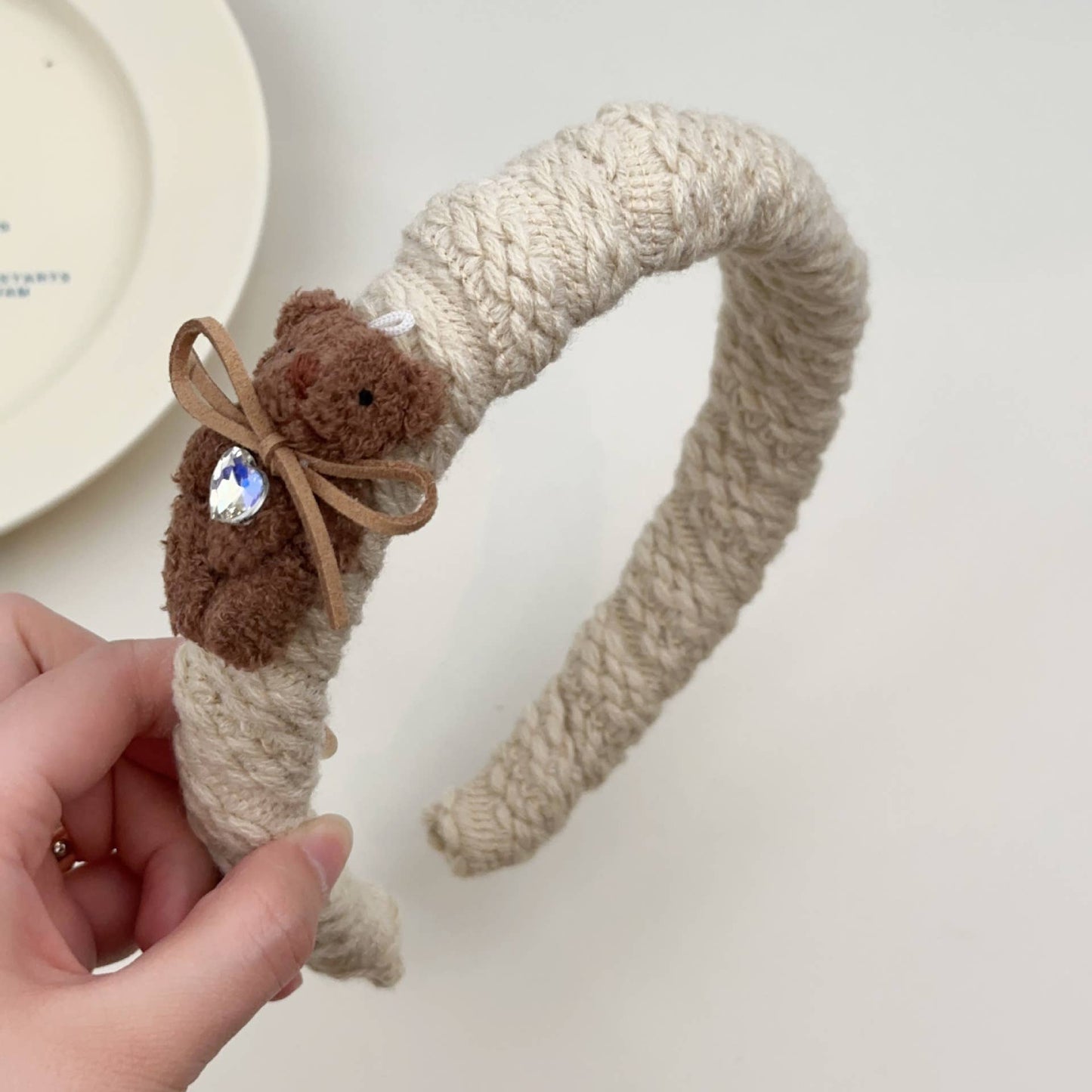 Bear bow hair accessories wool braided square clip