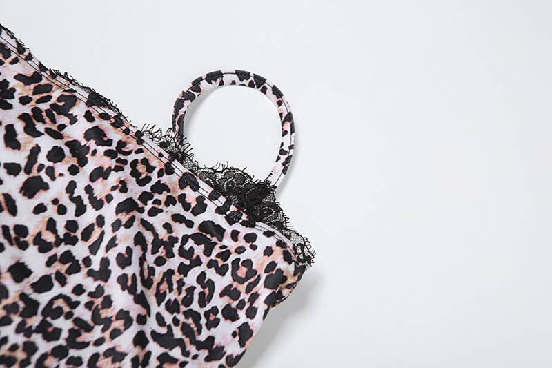 LEOPARD PRINT MIDRIFF HALTER SKIRT HIP WRAP SET