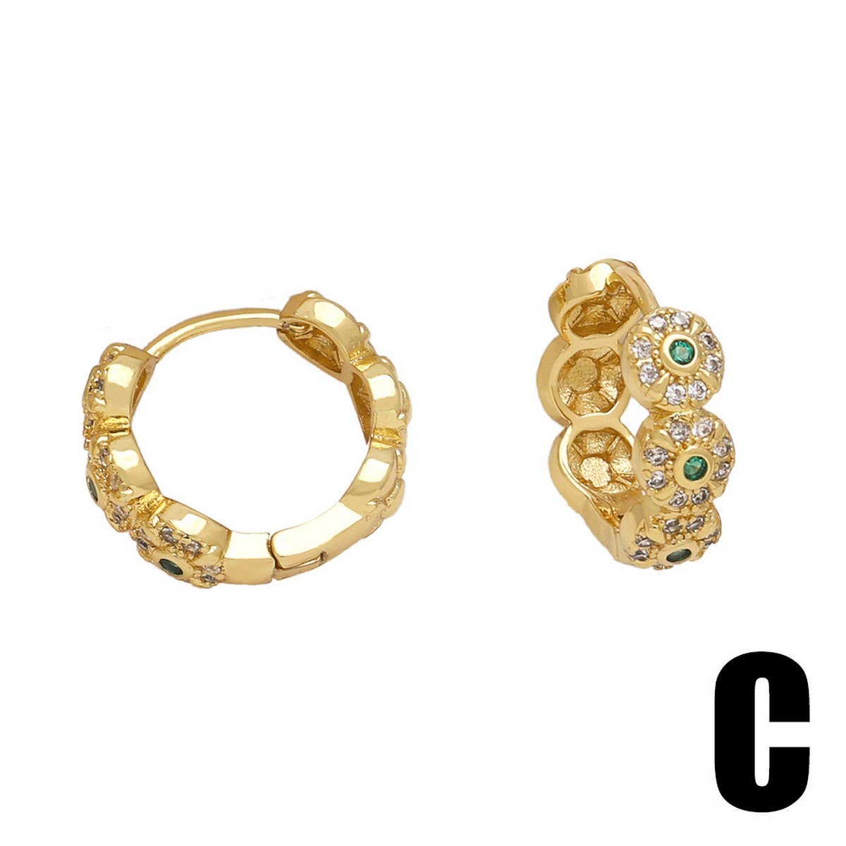 ROUND INLAID ZIRCON GOLD-PLATED EARRINGS