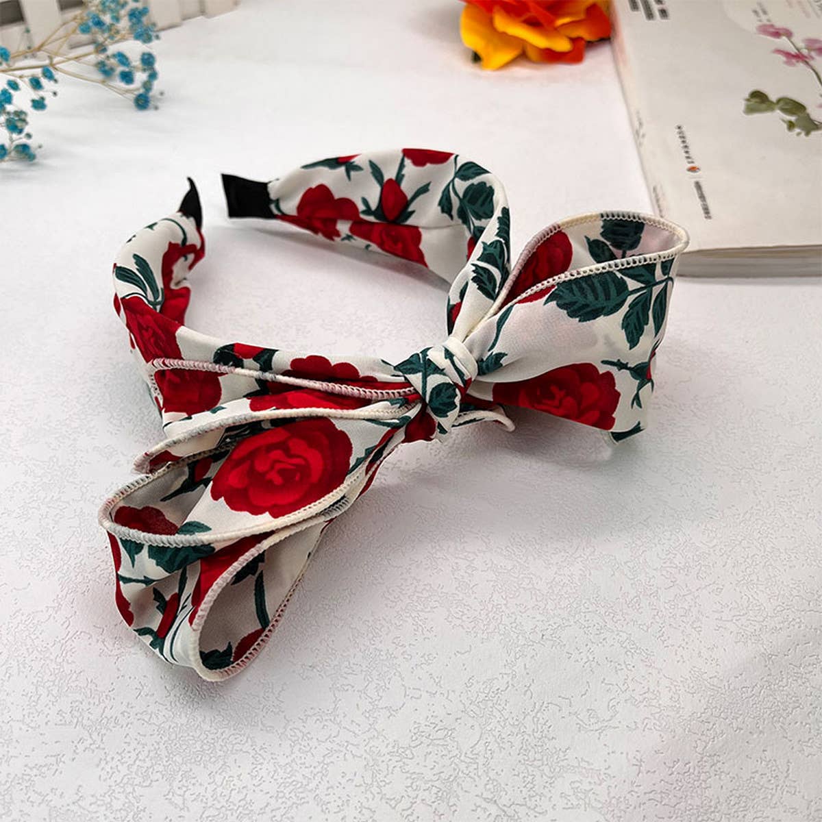 WOMEN WIDE-BRIMMED ROSE BOW HEADBAND