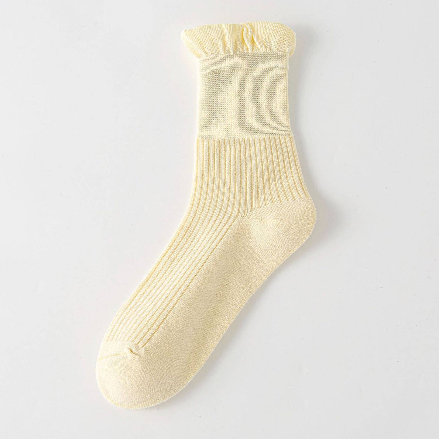 Thin Solid Ruffle Crew Socks For Summer