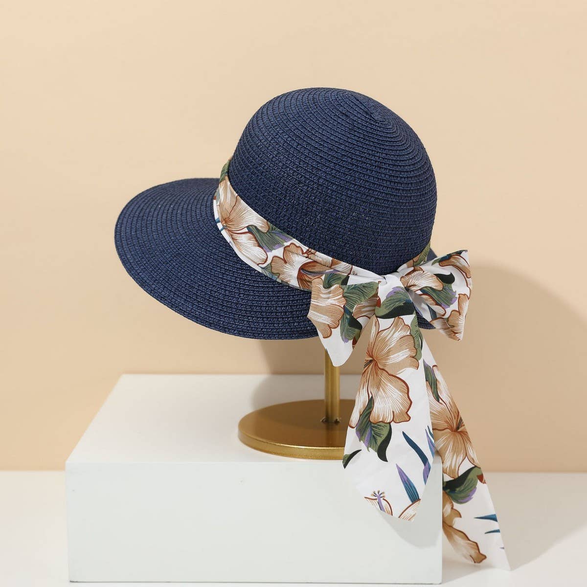 Fashion bow ribbon wide brim straw hat_CWAH3471