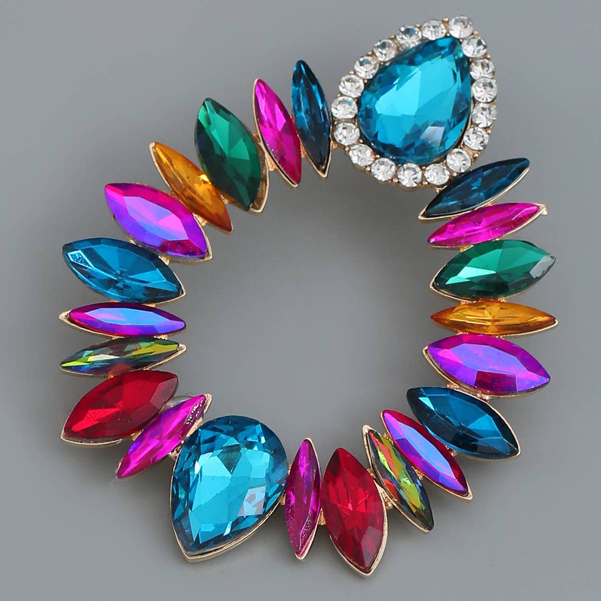 COLORFUL CRYSTAL GEOMETRIC DROP STUD EARRINGS