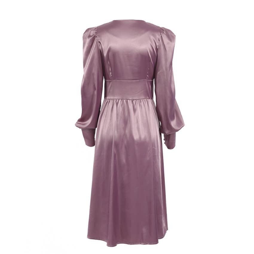 CWDMD4167_VINTAGE SATIN COURT DRESS WITH WAIST AND V-NECK