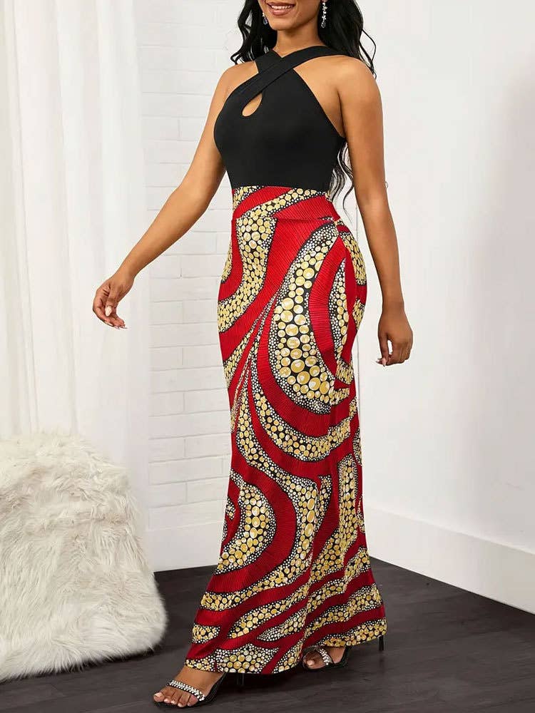 Sleeveless color patchwork national style dress