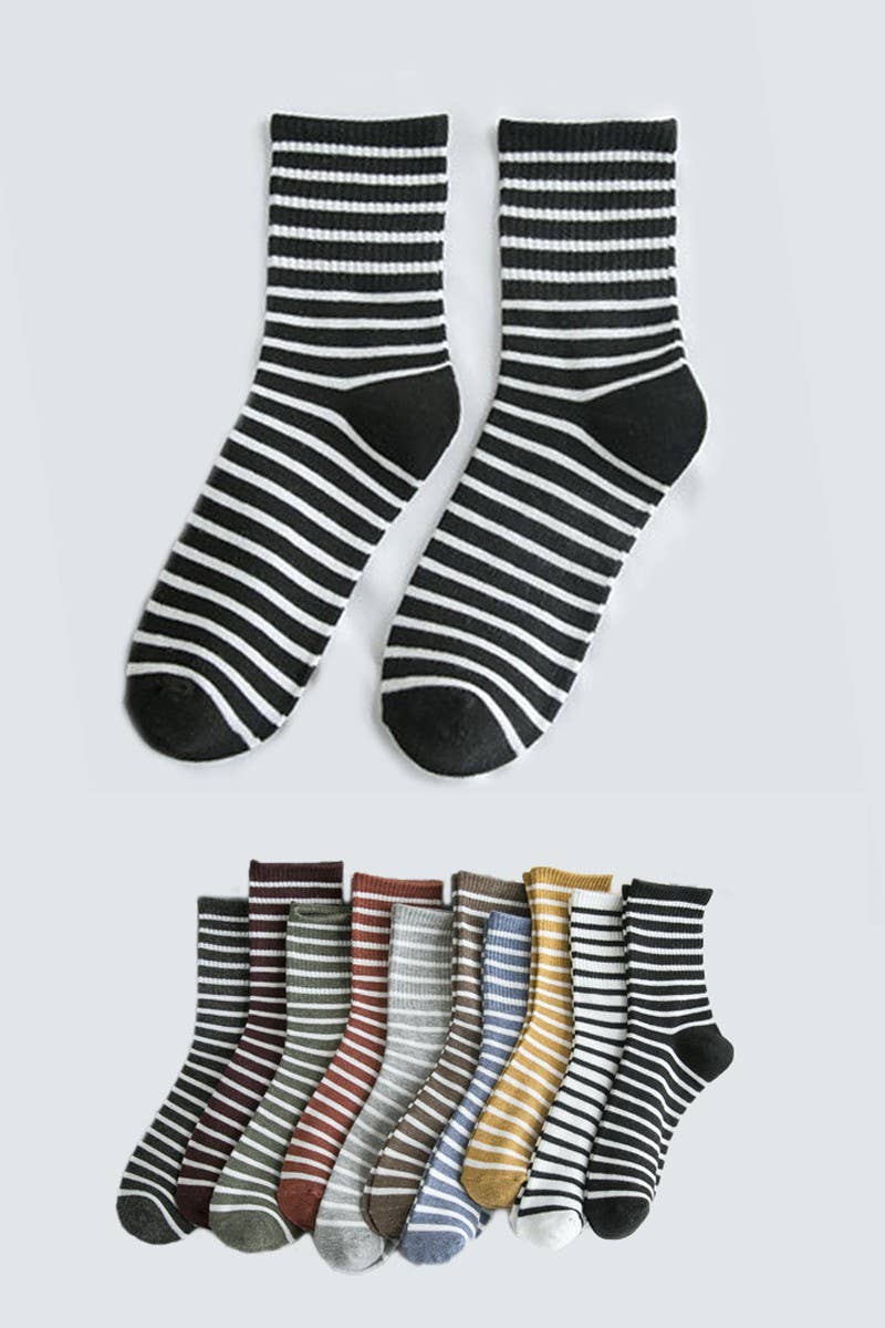 STRIPE PATTERN COZY COTTON ANKLE CREW SOCKS_CWMS022