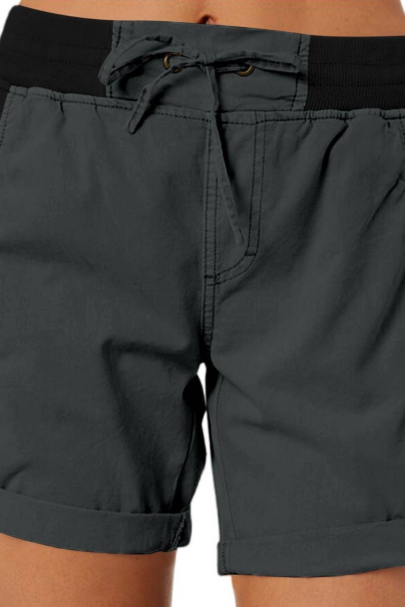 CWBSP0562_RETRO SOLID DRAWSTRING RIBBED UTILITY SHORTS