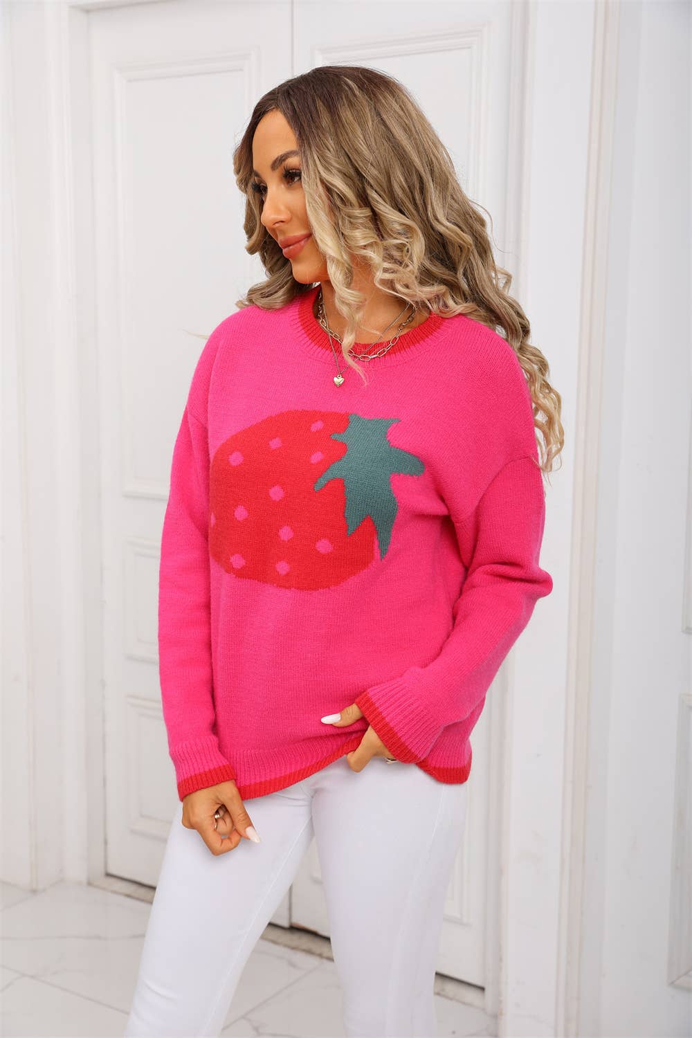 Strawberry Valentine's Day knitted sweater