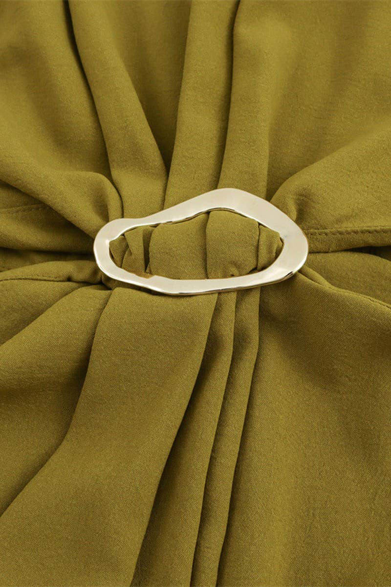 CWDMD4174_ROUND NECK SLEEVELESS PLEATED SHOULDER DRESS