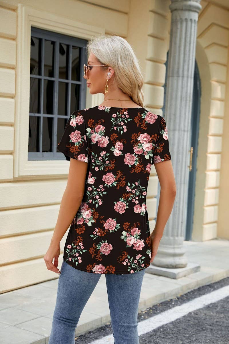 STYLISH SQUARE COLLAR PETAL SLEEVE PRINTED SHIRT_CWTSTS0344