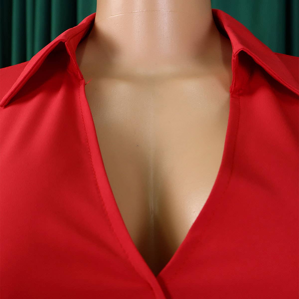 FASHION V-NECK SOLID COLOR PLUS SIZE DRESS_CWDMD3647