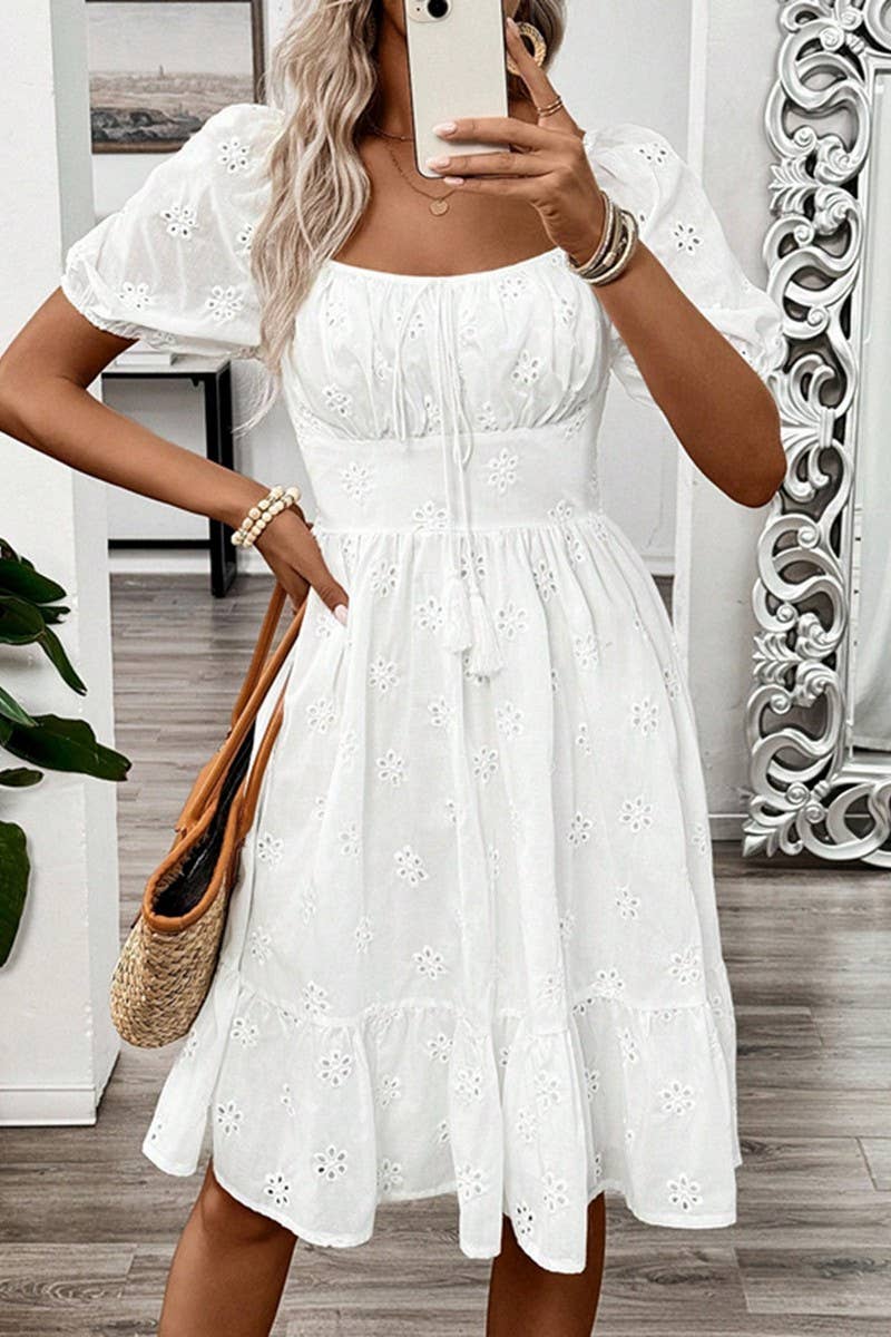 CWDSD8200_TEMPERAMENT CASUAL SOLID COLOR SQUARE NECK DRESS