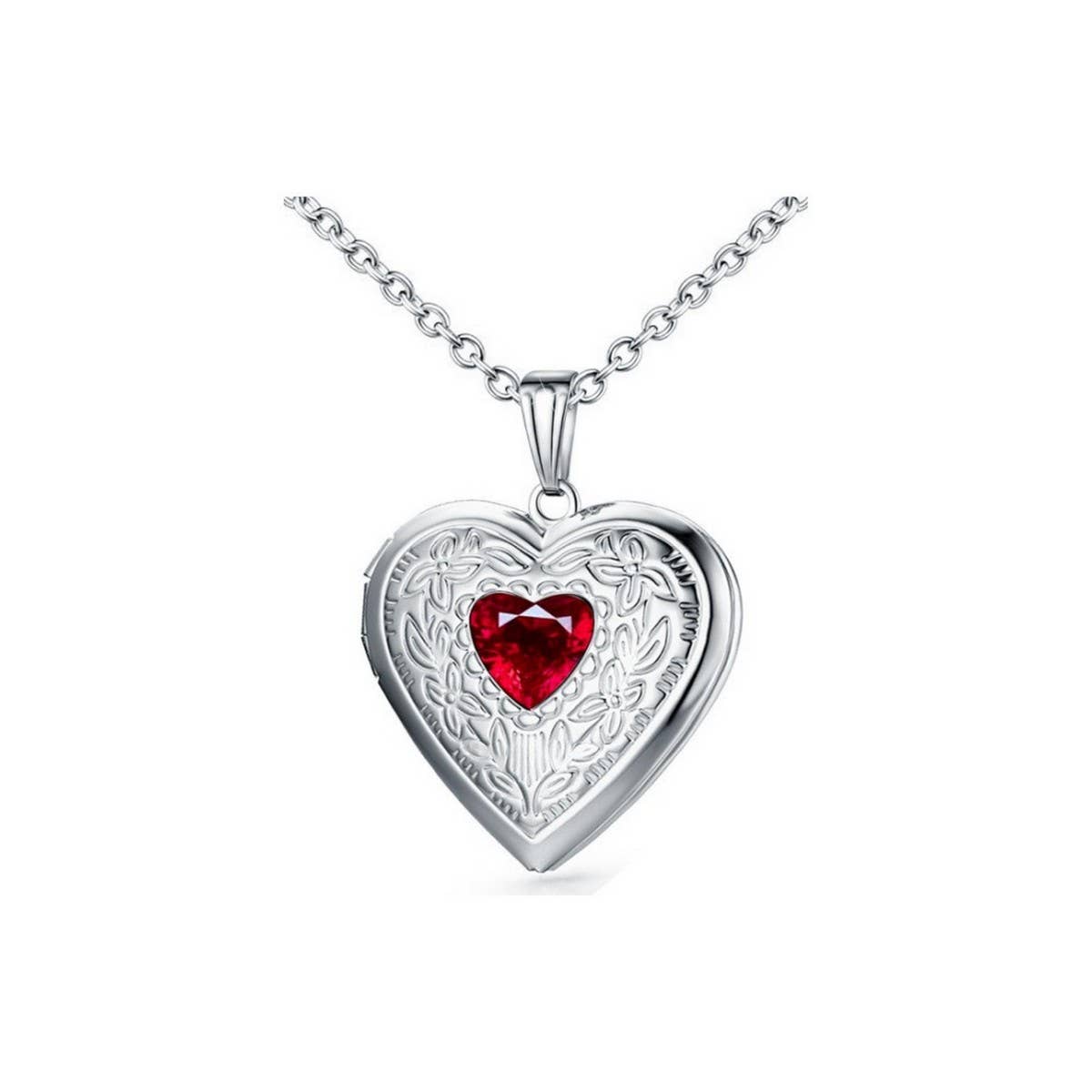 Birthstone Heart Zircon Stainless Steel Necklace_CWMM5542