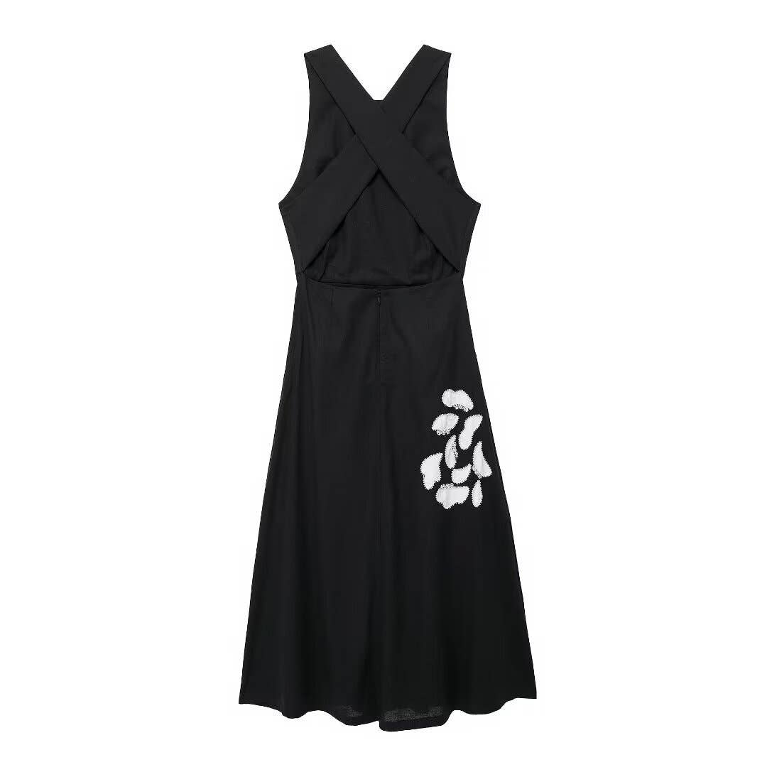 APPLIQUE FLORAL EMBROIDERED DRESS WITH LINING_CWDSD6989