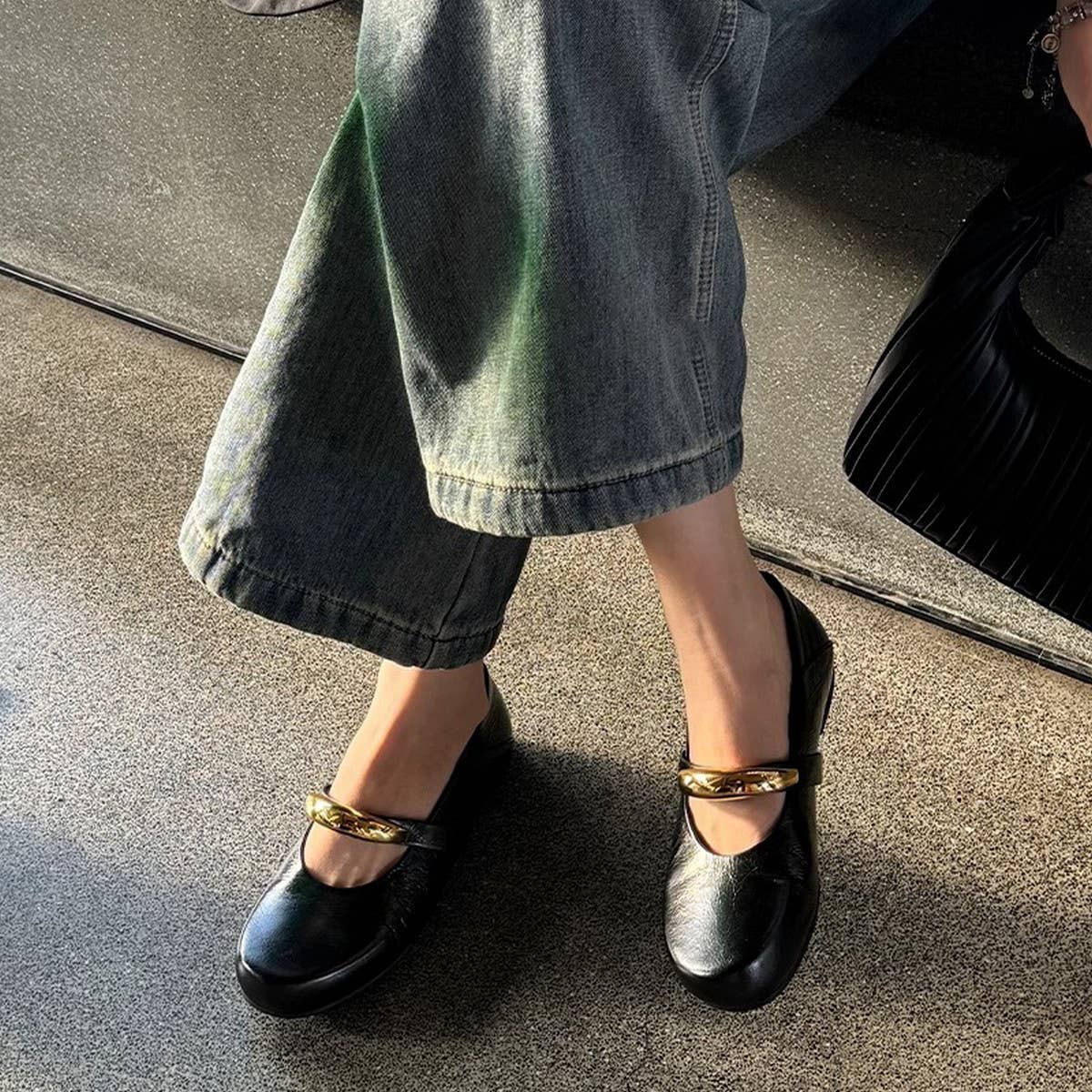 Red Leather Mary Janes Flat Ballet Shoes_CWSHF0135