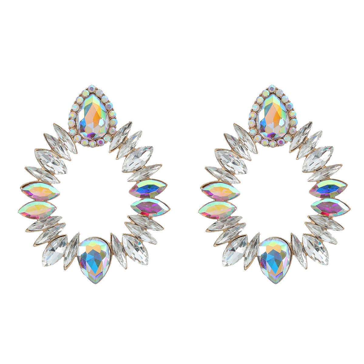 COLORFUL CRYSTAL GEOMETRIC DROP STUD EARRINGS