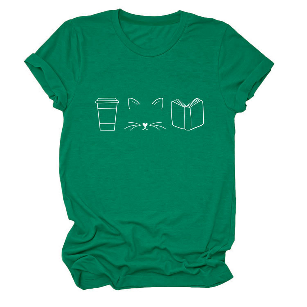 Cute Cat Line Art Tee ? Coffee Cup Print Shirt
