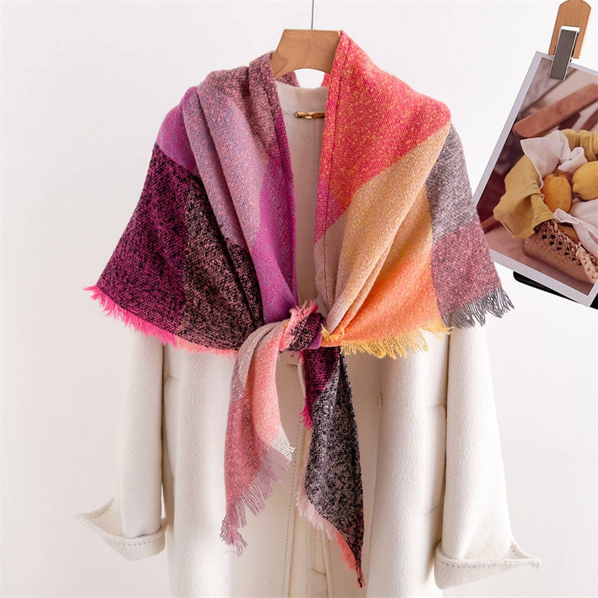 Colorful Plaid Tassel Scarf for Fall Winter