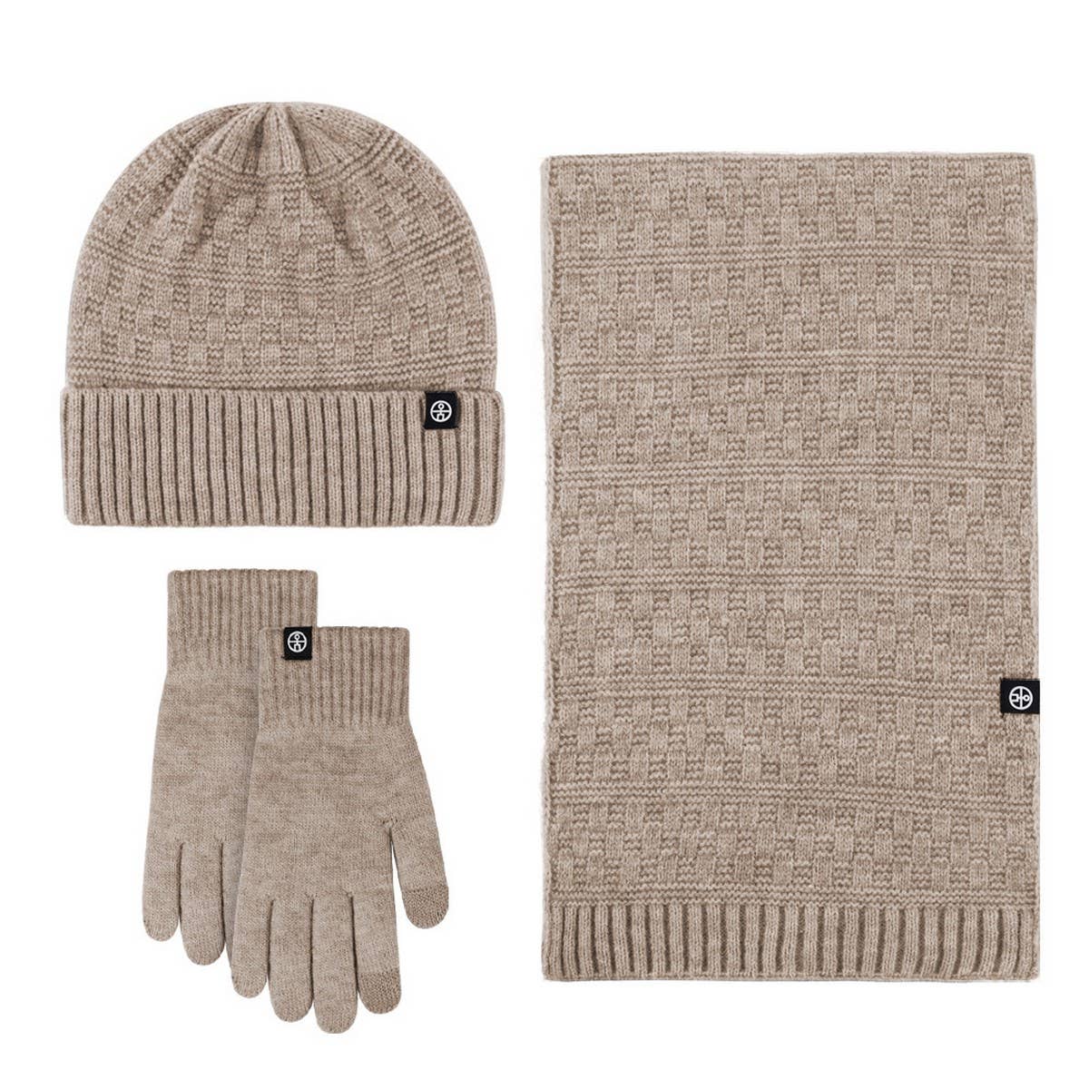 KNITTED GLOVES SCARF HAT WOOL THREE PIECE SET